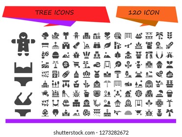  tree icon set. 120 filled tree icons. Simple modern icons about  - Gingerbread, Bikini, Tree, Pelican, Palm tree, Sand castle, Farm, Plant, Ecology, Swing, Seaweed, Growing plant