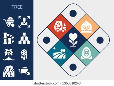 tree icon set. 13 filled tree icons.  Simple modern icons about  - Plant, Cave, Wheelbarrow, Coconut tree, Ornament, Bamboo, Hierarchical structure, Decision making, Eco, Field