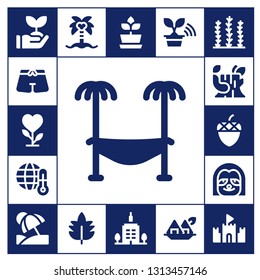 tree icon set. 17 filled tree icons.  Collection Of - Sprout, Trunk, Plant, Hammock, Global warming, Log, Acorn, Sloth, Vacation, Coconut tree, Leaf, Skyscrapper, Seaweed