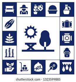 tree icon set. 17 filled tree icons.  Simple modern icons about  - Bench, Seed, Fern, Park, Seaweed, Travel bag, Scenic Illumination, Geisha, Planting, Gardener, Wheelbarrow, Plant