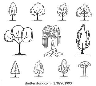 Tree icon set abstract, on white background 