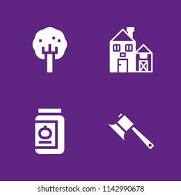 tree icon set. tree, axe and barn vector icon for graphic design and web