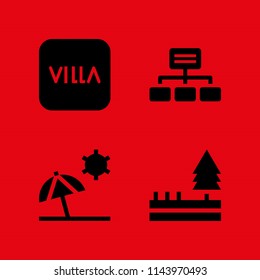 tree icon set with beach, villa and forest vector icons for web and graphic design