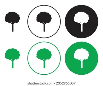 Tree icon set in black and green. forest tree vector symbol.