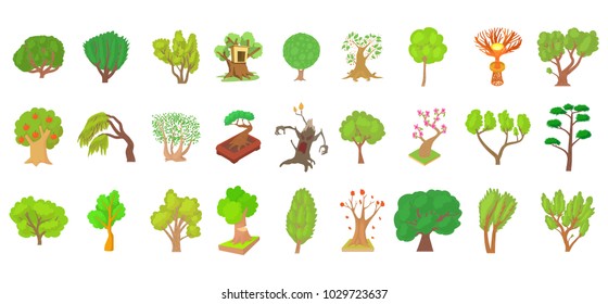Tree icon set. Cartoon set of tree vector icons for web design isolated on white background