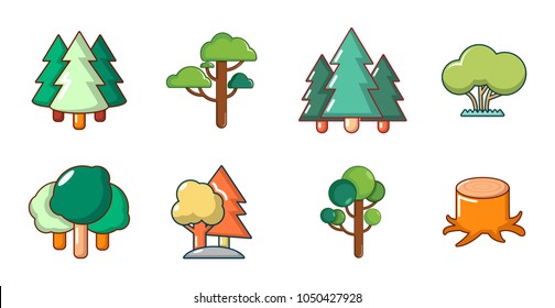 Tree icon set. Cartoon set of tree vector icons for web design isolated on white background