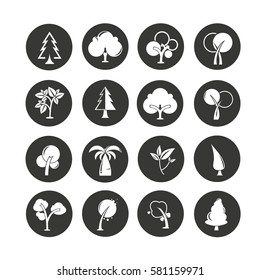 tree icon set in circle buttons