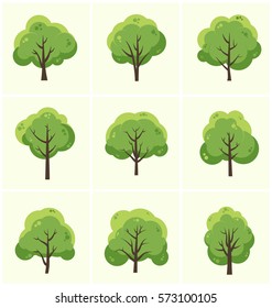 Tree Icon Set - Collection of 9 green trees