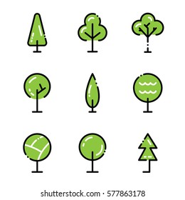 Tree icon set. Collection high quality outline symbols for web design or mobile app. Thin line signs for design logo. Color outline icons on white background