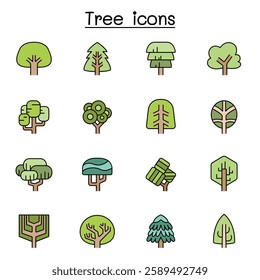 Tree icon set color line style