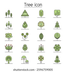 Tree icon set in color line style