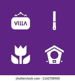 tree icon set. cut, bird house and villa vector icon for graphic design and web