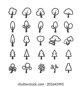 tree icon set, each icon is a single object (compound path),vector eps10