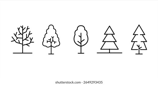  Tree icon set. Editable Stroke. vector illustration