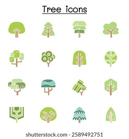 Tree icon set in flat color style