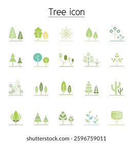 Tree icon set in in flat color style