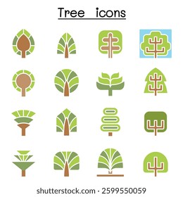 Tree icon set in flat color style