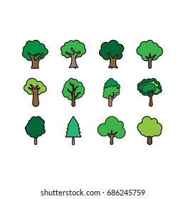 tree icon set flat color