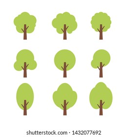 Tree Icon Set, Flat Vector Style