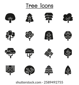 Tree icon set in glyph style