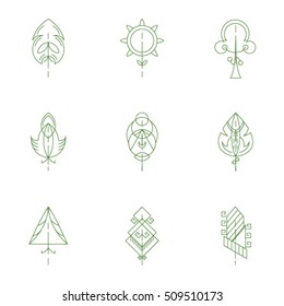 Tree icon set. Graphical line, collection of nature signs, logos and symbols vector illustration