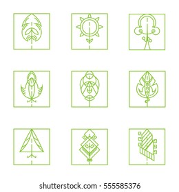 Tree icon set. Graphical line, collection of nature signs, logos and symbols vector illustrator