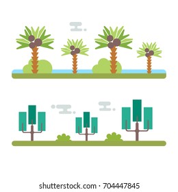 Tree icon set, green park zone