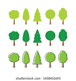 Tree icon set. Green plants with leafs. Forest and garden symbol. vector illustration