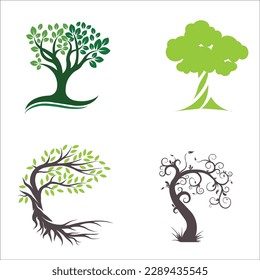Tree icon set. Green plants with leafs. Forest and garden symbol. Vector illustration.