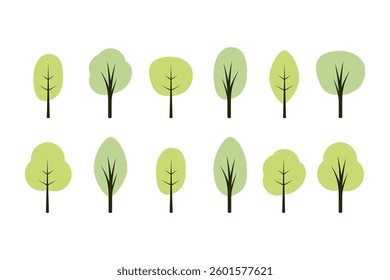 Tree icon set. Green tree vector set. Spring park sign. Simple tree icons set.