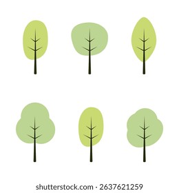 Tree icon set. Green tree vector set. Spring park sign. Simple tree icons set.