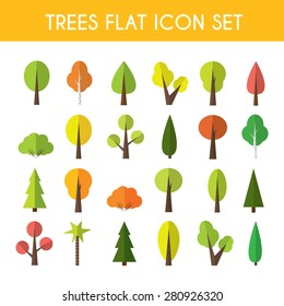 Tree icon set a large set of illustrations in a modern style flat