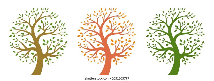 Tree icon set. Life logo. Plant insignia. Environment emblem. Nature symbol. Organic icon. Vector illustration