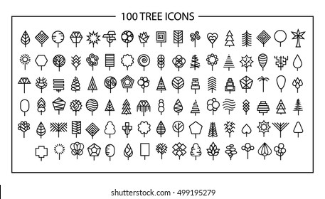 Tree icon set. Line art vector tree logo isolated on white background. Tree symbol.