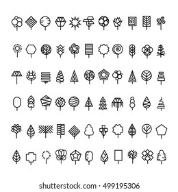 Tree icon set. Line art vector tree logo isolated on white background. Tree symbol.