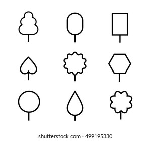 Tree icon set. Line art vector tree logo isolated on white background. Tree symbol.