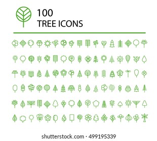 Tree icon set. Line art vector tree logo isolated on white background. Tree symbol.