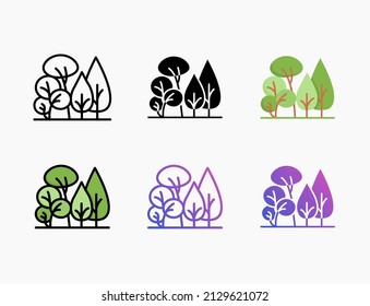 Tree icon set with line, outline, flat, filled, glyph, color, gradient. Editable stroke and pixel perfect. Can be used for digital product, presentation, print design and more.