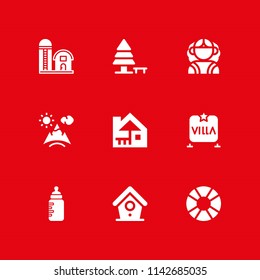 tree icon set. mountain, feeder and villa vector icon for graphic design and web