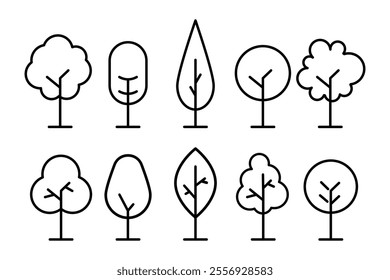 Tree icon set outline illustration