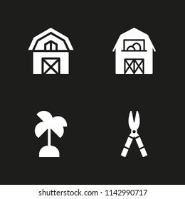 tree icon set. palm tree, barn and shears vector icon for graphic design and web