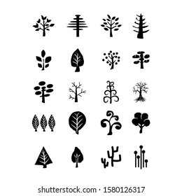 Tree icon set. Plants with leafs silhouettes. Forest and garden symbol. Vector illustration. eps10