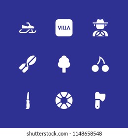 tree icon set. pruning shears, tree and villa vector icon for graphic design and web