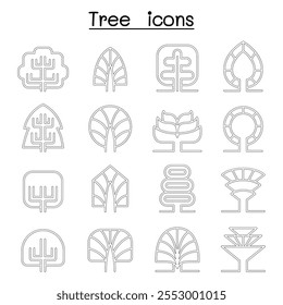 Tree icon set in thin line style