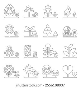 Tree icon set in thin line style
