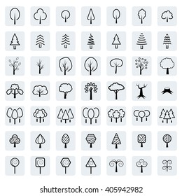 Tree icon set in thin line style. Vector symbols. 