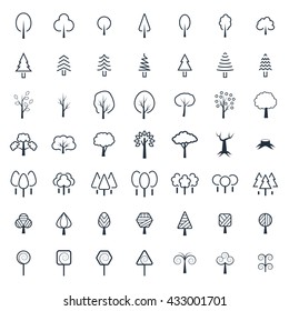Tree icon set in thin line style. Vector symbols.