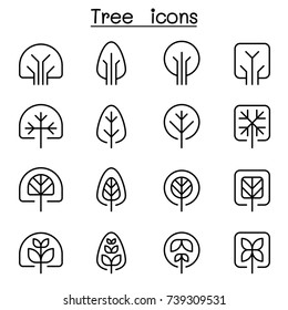 Tree icon set in thin line style