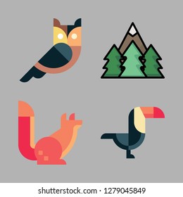 tree icon set. vector set about toucan, forest, owl and squirrel icons set.