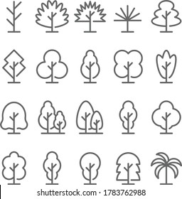 Icono de árbol conjunto de ilustración vectorial. Contiene ícono como Planta, Botánica, Coco, Bosque, Naturaleza, Jardín y más. Paro expandido